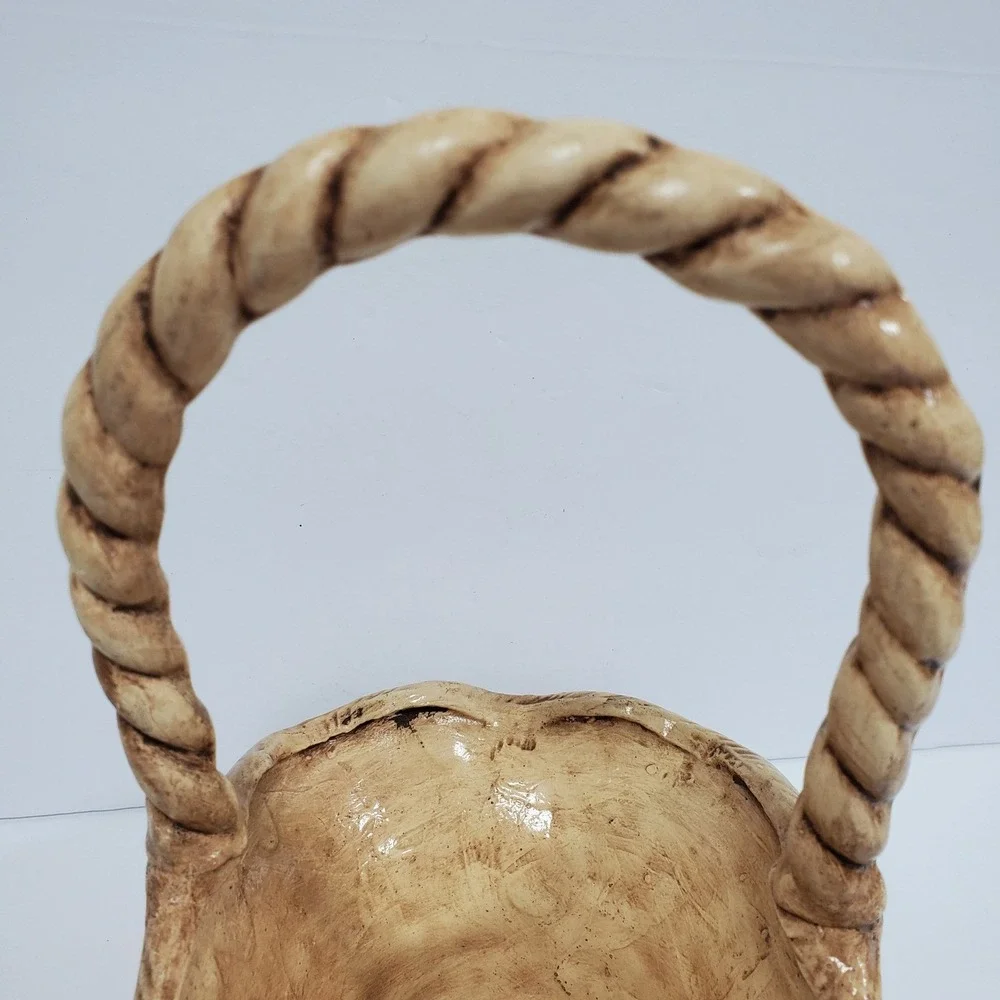 Euro-O-Con Mold Vintage Ceramic Basket Twig Handle Rustic Farmhouse Decor Accent